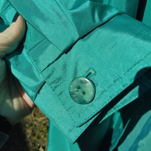 Vintage Maggie Lawrence Long Trench Coat Rain Jacket 20W Shiny Green *FLAWS - Picture 12 of 12